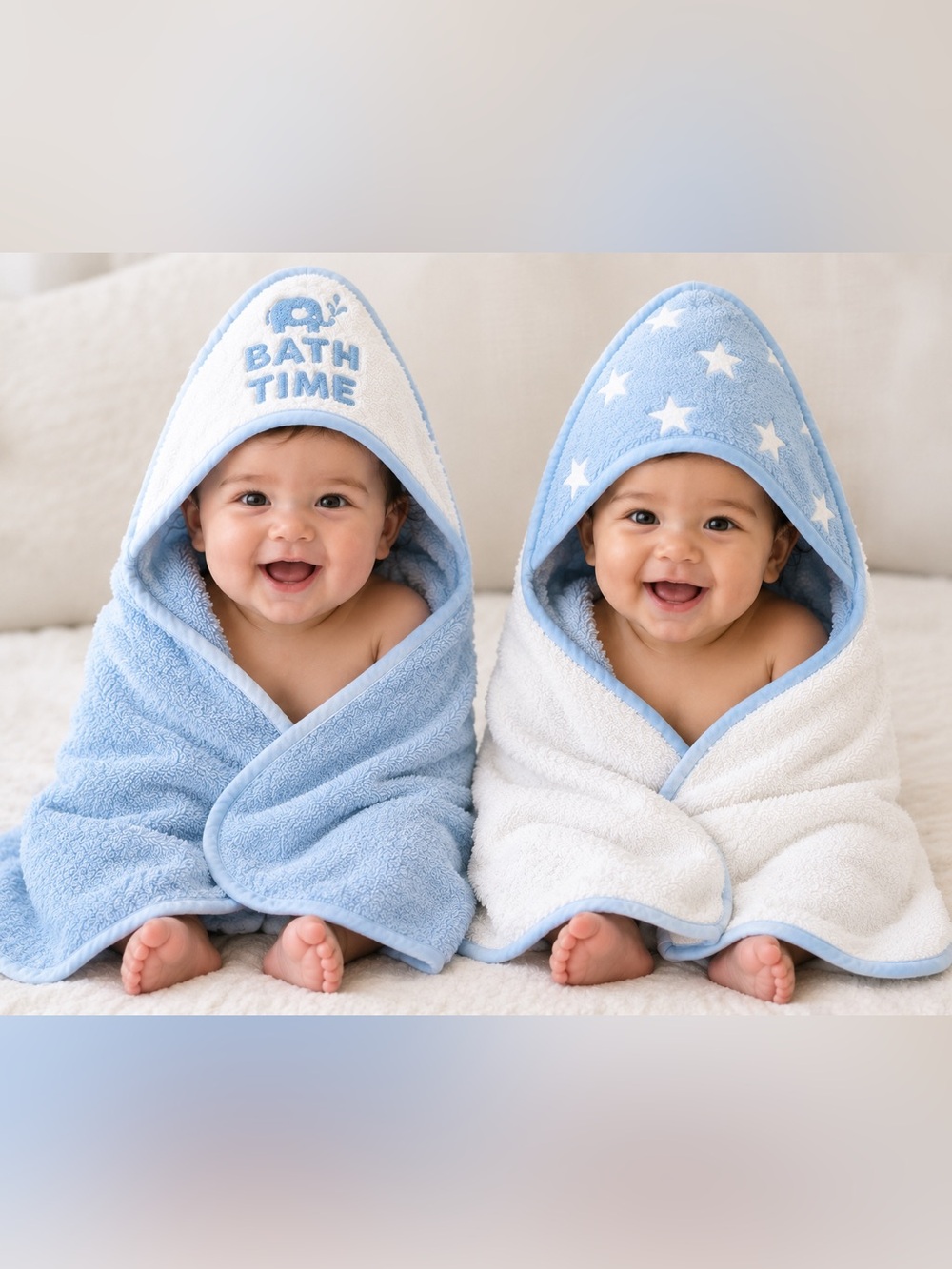 Baby Hooded Towel Set - Light Blue and White